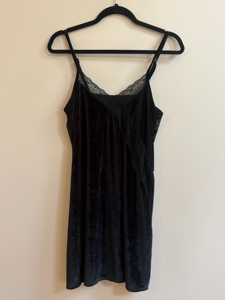 Neev Black Velvet Lace Slip Dress Whimsigoth Goth Alt Spaghetti Strap Dress